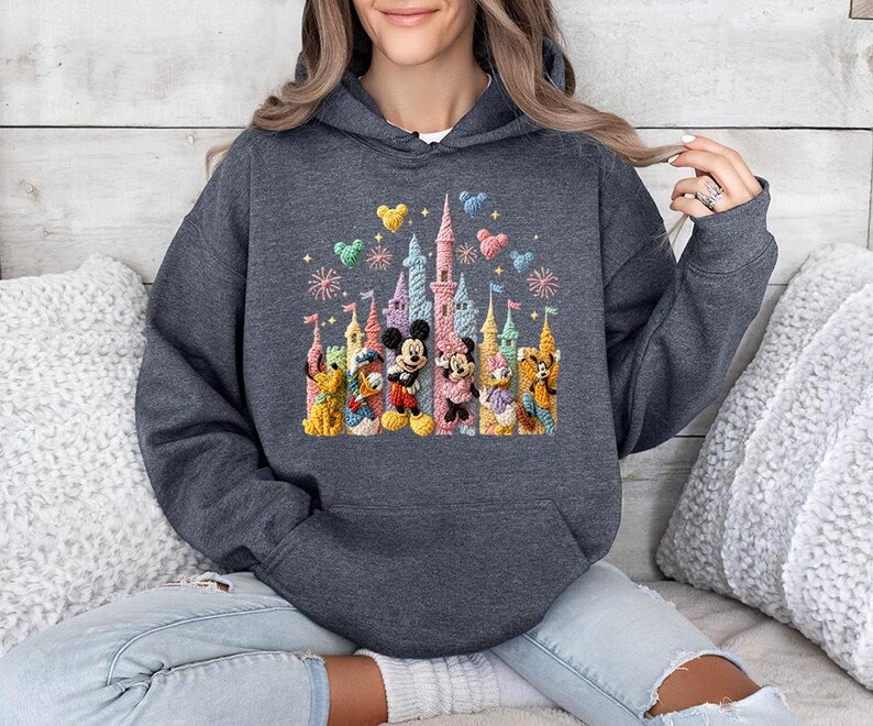 Faux Crochet Mickey Friends Castle - Hoodie GD, Disneyworld Happiest Place on Earth, Disneyland Shirt, Disney Girls Trip Shirt image 6