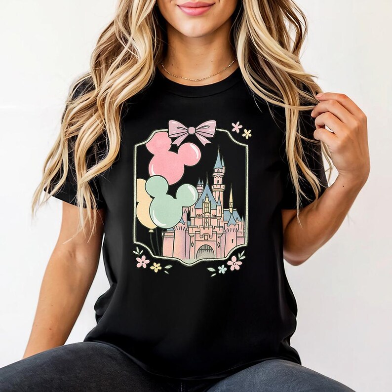 Balony Disney Castle Mouse – Bella Canvas, Koszulka Disney Castle, Wycieczka dla dziewczynek Disney, Magiczny, Najlepszy Dzień w Życiu, Ariel Kopciuszek Elsa zdjęcie 4