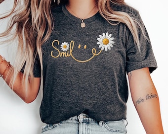 Floral Smile (Yellow) - Bella Canvas, Spring Flower Shirt, Be Kind Shirt, Daisy Floral Womens Tee, Positive Inspirational Shirt
