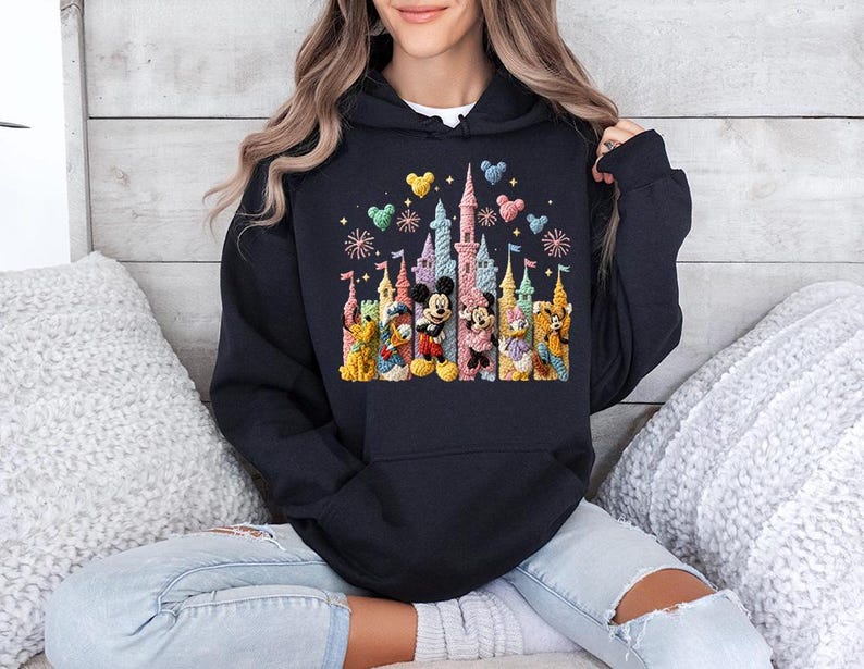 Faux Crochet Mickey Friends Castle - Hoodie GD, Disneyworld Happiest Place on Earth, Disneyland Shirt, Disney Girls Trip Shirt image 4
