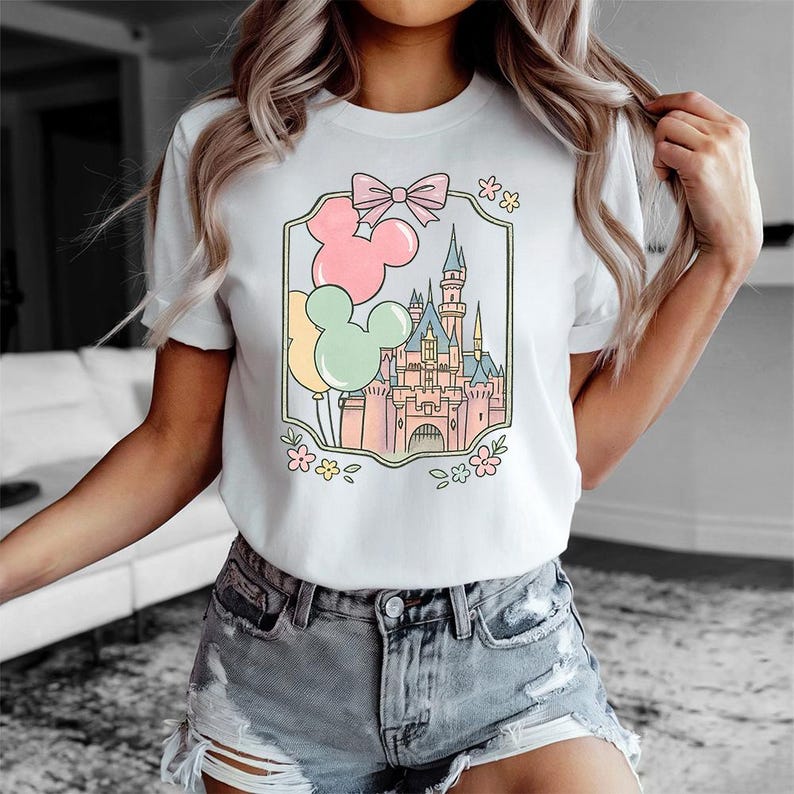 Balony Disney Castle Mouse – Bella Canvas, Koszulka Disney Castle, Wycieczka dla dziewczynek Disney, Magiczny, Najlepszy Dzień w Życiu, Ariel Kopciuszek Elsa zdjęcie 9