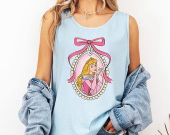 Lint prinses Aurora - tanktop met comfortabele kleuren, shirt Disney prinses Aurora, shirt Disney Girl Trip, verjaardagsmeisje Disney, strikje Ariel