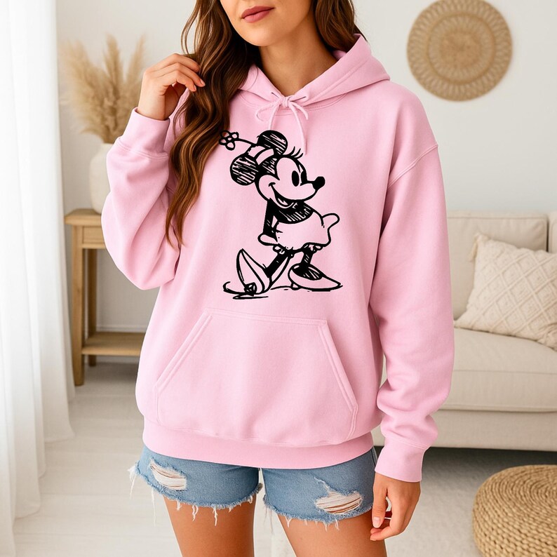 Minnie Sketch - Sudadera con capucha GD, Disneyworld, el lugar más feliz del mundo, camiseta de Disneyland, viaje de chicas a Disney imagen 2