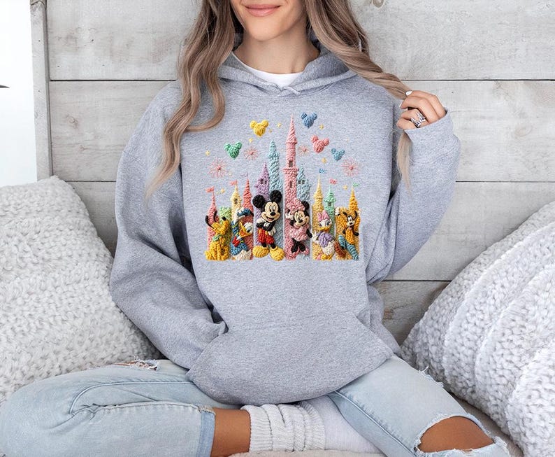 Faux Crochet Mickey Friends Castle - Hoodie GD, Disneyworld Happiest Place on Earth, Disneyland Shirt, Disney Girls Trip Shirt image 8