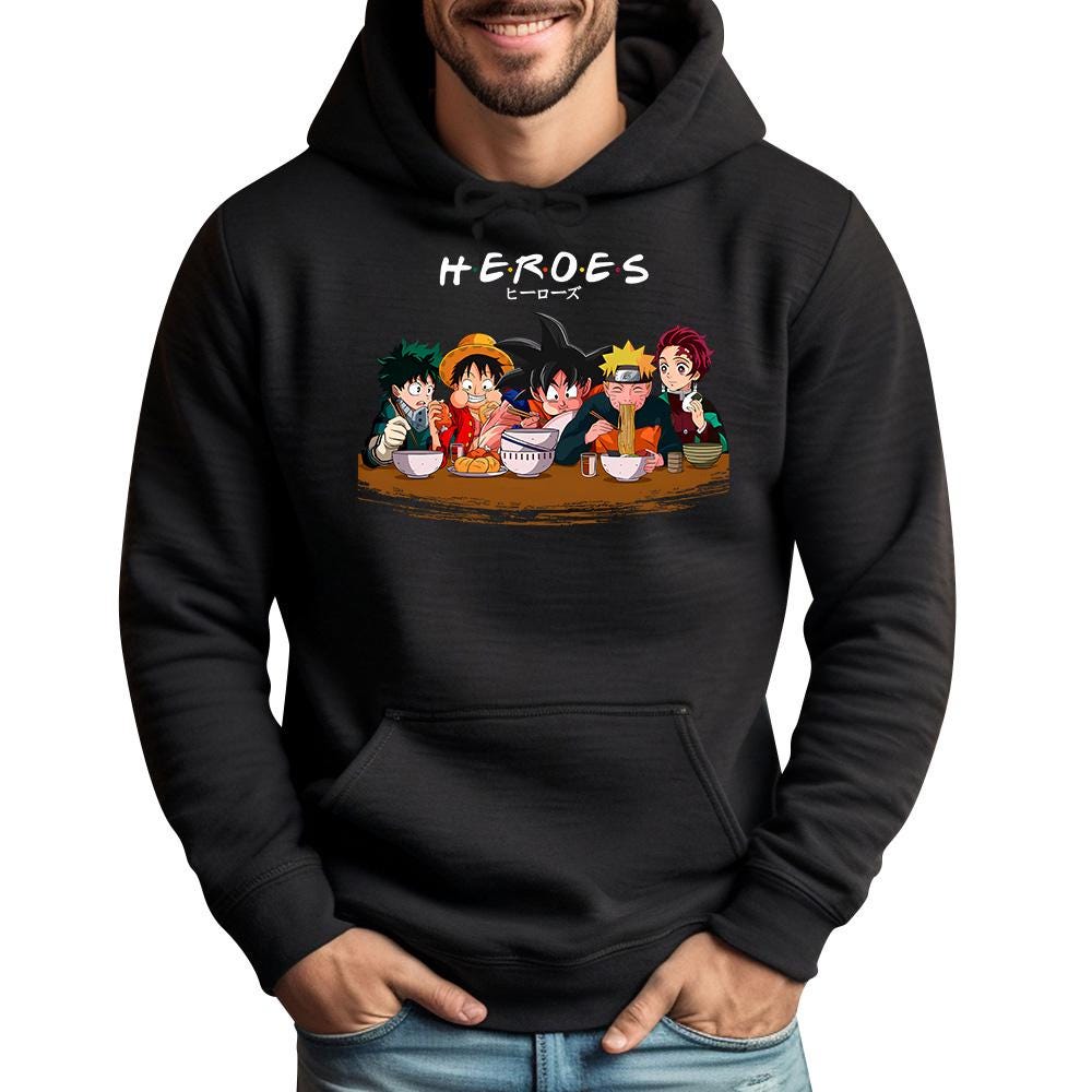 Anime Heroes - Hoodie Gd, Anime T-Shirt, Graphic Anime Tee, Anime Apparel, Anime Shirt, Gift For Anime Fan, Japanese Kawaii Aesthetic