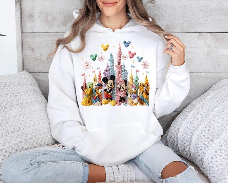 Faux Crochet Mickey Friends Castle - Hoodie GD, Disneyworld Happiest Place on Earth, Disneyland Shirt, Disney Girls Trip Shirt image 9