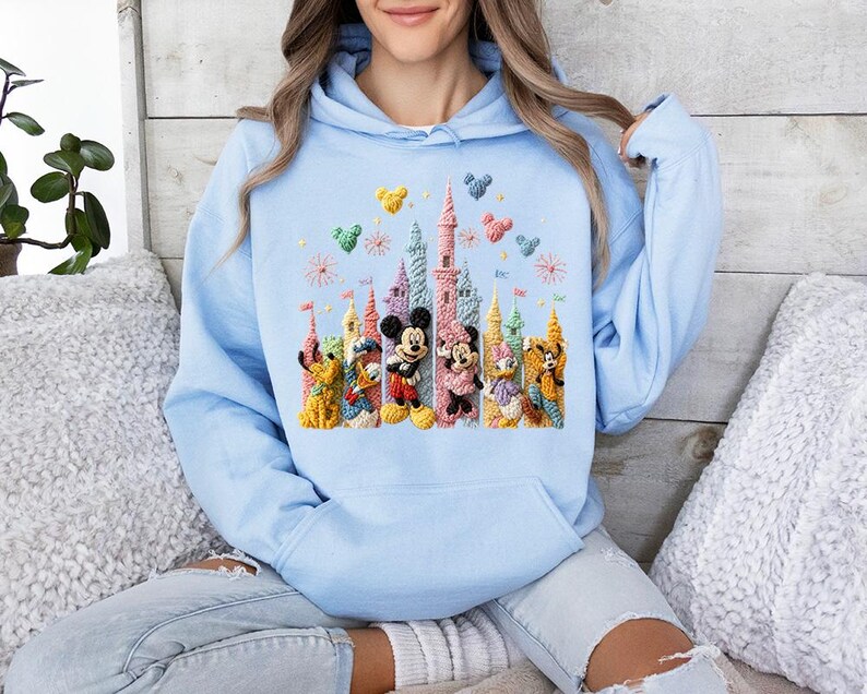 Faux Crochet Mickey Friends Castle - Hoodie GD, Disneyworld Happiest Place on Earth, Disneyland Shirt, Disney Girls Trip Shirt image 2