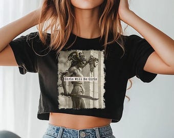 Camiseta cropped feminina Medusa Feminista, Camiseta Medusa com a Cabeça de Perseu, Camiseta Feminista, Camiseta de Empoderamento Feminino, Camiseta Feminista
