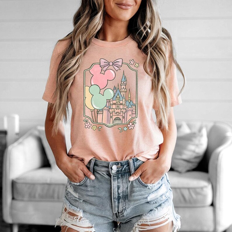 Balony Disney Castle Mouse – Bella Canvas, Koszulka Disney Castle, Wycieczka dla dziewczynek Disney, Magiczny, Najlepszy Dzień w Życiu, Ariel Kopciuszek Elsa zdjęcie 7