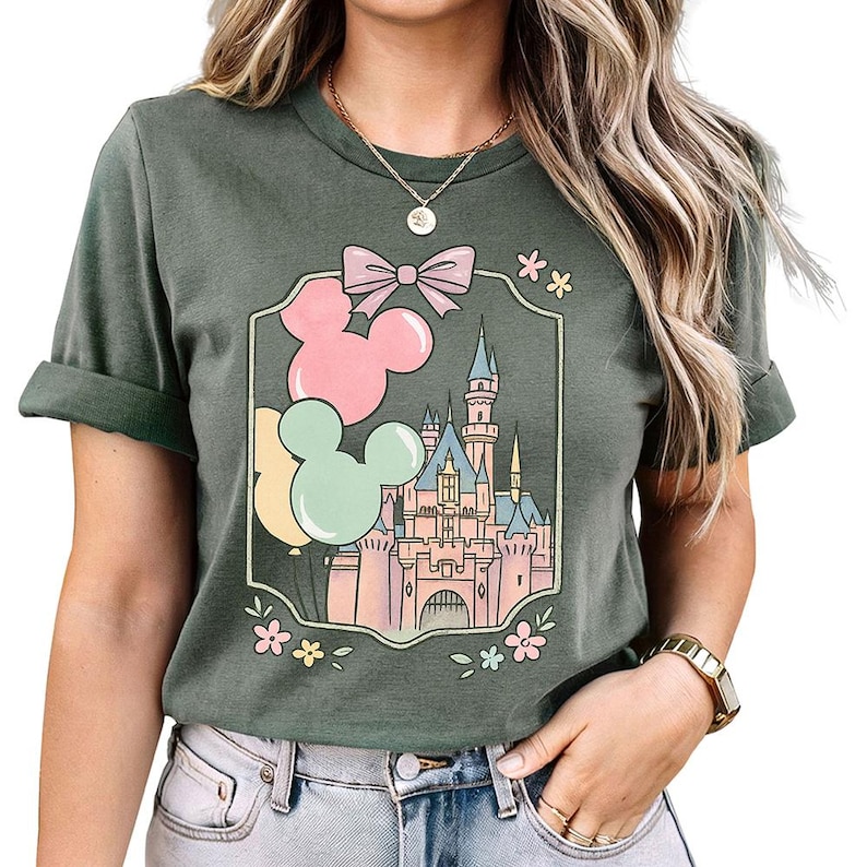 Balony Disney Castle Mouse – Bella Canvas, Koszulka Disney Castle, Wycieczka dla dziewczynek Disney, Magiczny, Najlepszy Dzień w Życiu, Ariel Kopciuszek Elsa zdjęcie 10