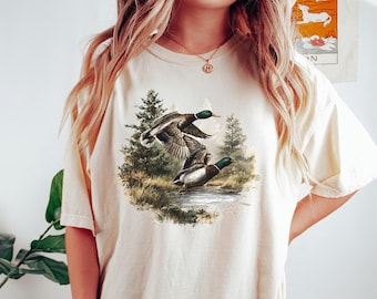 Patos Mallard - Colores cómodos, Camiseta de pato Mallard, Regalo para amantes de los patos, Camiseta con estampado de vida silvestre vintage, Camiseta para acampar al aire libre