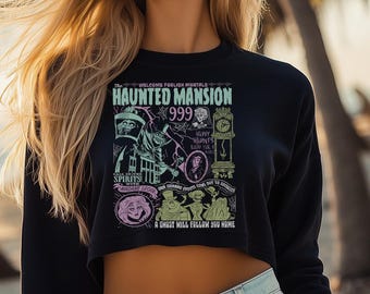 Sudadera corta con capucha de la Mansión Encantada Vintage (BC), Mansión Encantada de Halloween de Disney, Camiseta de Halloween de Mickey y sus amigos, Halloween de Mickey