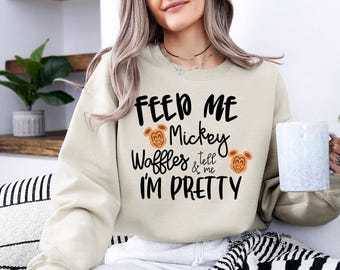 Ge mig Musse Pigg våfflor och säg att jag är fin - Tröja GD, Disney Frukost, Disney Resa, Disney Matchande Tröjor, Musse Pigg Våffel