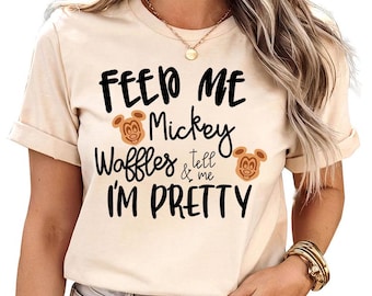 Mata mig Musse Pigg med våfflor och säg att jag är fin - Skjorta, Disney Frukostskjorta, Disneyresa, Disneyresa Matchande Skjortor, Musse Pigg med våffelmotiv