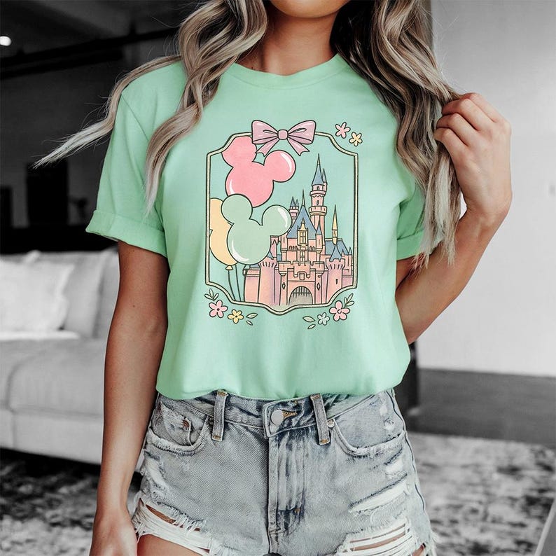 Balony Disney Castle Mouse – Bella Canvas, Koszulka Disney Castle, Wycieczka dla dziewczynek Disney, Magiczny, Najlepszy Dzień w Życiu, Ariel Kopciuszek Elsa zdjęcie 8