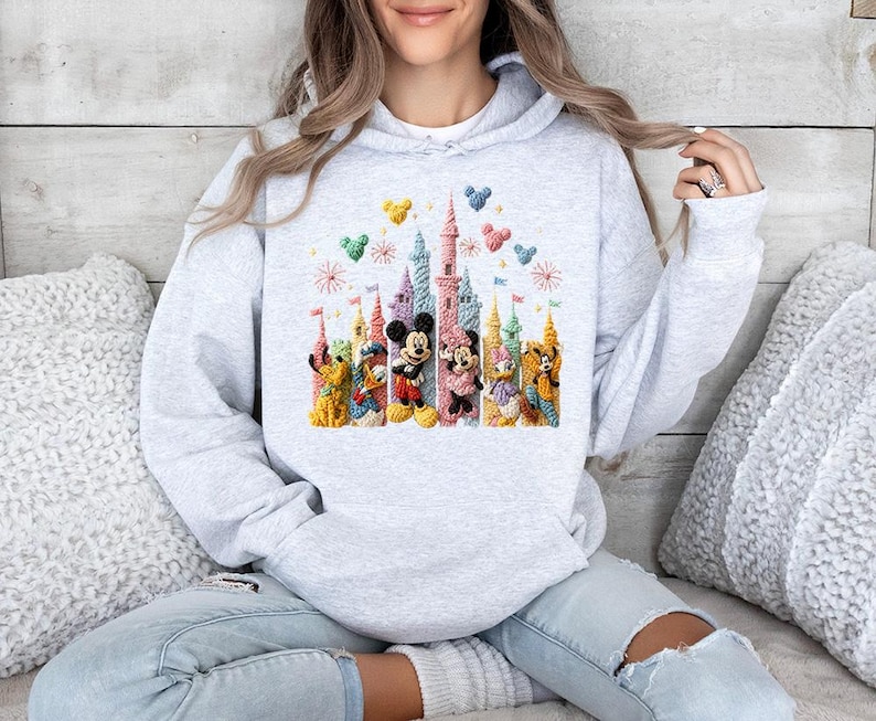 Faux Crochet Mickey Friends Castle - Hoodie GD, Disneyworld Happiest Place on Earth, Disneyland Shirt, Disney Girls Trip Shirt image 3