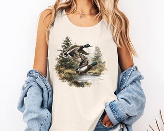 Patos Mallard - Camiseta de tirantes con colores cómodos, camiseta de pato Mallard, regalo para amantes de los patos, camiseta con estampado vintage de vida silvestre, camiseta de camping