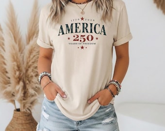 250 años de libertad - Bella Canvas, camiseta retro con la bandera estadounidense, linda camiseta con la bandera de EE. UU., 4 de julio, orgullosa camiseta patriótica estadounidense