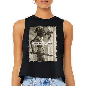 Medusa Feminist - Crop Racerback Tank, Medusa with the Head of Perseus Tee, Feminist Shirt, Women's Empowerment Shirt, Feminism Shirt