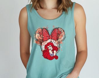 Princess Ariel Watercolor Castle - Comfort Colors Tank, Mermaid tee, Retro Disney Mermaid, Disney Princess tee, Matching Disney Princess top