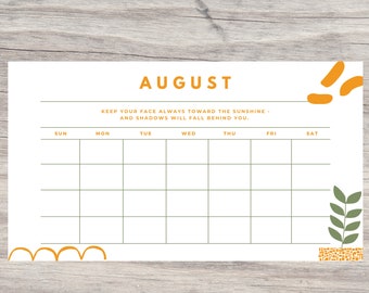 August Planner Electronic Product, 2020 Monthly Planner Calendar | Sunday & Monday Start | Digital File |