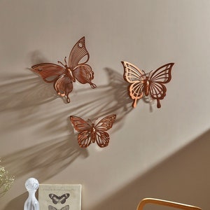 3D Metal Butterfly Wall Art Set, Butterfly Wall Decor, Living Room Decor, Butterflies, Wall Hangings, Modern Home Decor, Housewarming Gifts image 6