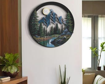 Pineglow Unique 3D Metal Mountain Wall Art, Landscape Wall Decor, Nature Mountain Decor, Lake and Tree Wall Art, Wall Hangings