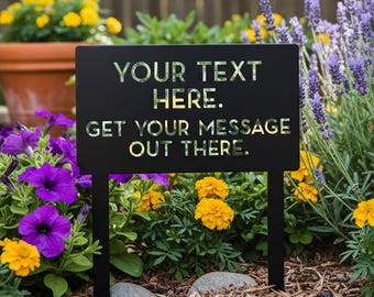 Custom Text Metal Garden Sign with Stakes (18.5" x 14") Weatherproof Lawn Marker Plaque, Yard Sign, Outdoor Decor, Personalized Gift
