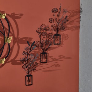3D Flowers in Vase Metal Wall Art Set of 3, Wall Hangings, Unique Wall Decor, Metal Wall Art, Living Room Decor, Home Decor Artwork