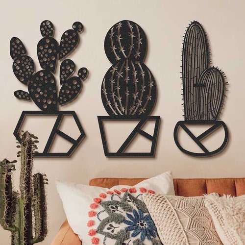 Metal Cactus Wall Art Set Metal Wall Decor Geometric Cactus Etsy