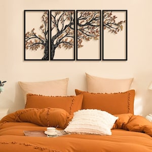 Seasons Vibes Tree of Life Metal Wall Art Set, 4 Piece Wall Art, Large Colorful Unique Tree Wall Decor, Wall Hangings, Living Room Wall Art