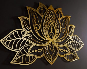 3D Mandala Metal Wall Art, Lotus Flower Wall Decor, Gold Living Room Wall Art, Bedroom Wall Decor, Spiritual Wall Art, Yoga Home Decor