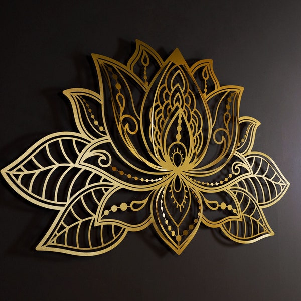 Arte da parete in metallo con mandala 3D, decorazione da parete per soggiorno, arte da parete con fiore di loto, decorazione per la casa, grande arte da parete dorata, decorazione da parete, decorazione spirituale