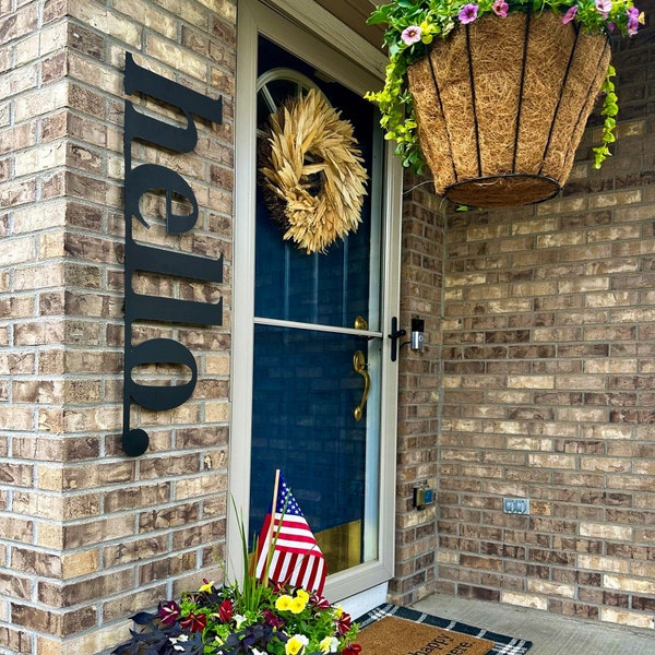 Metal Hello Sign, Front Door Decor, Front Porch Decor, Vertical Welcome Sign, Hello Metal Wall Art, Black - White Hello Sign, Home Decor