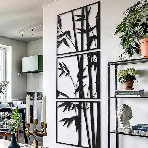 4 Panel Tree Metal Wall Art Vertical Wall Decor Living Room Etsy