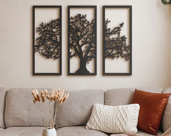 3 panelen levensboom metalen muurkunst, metalen muur decor, woonkamer muur kunst, metalen boom kunst aan de muur, slaapkamer muur decor, wandkleden