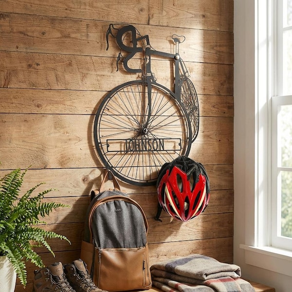 Custom Metal Bicycle Helmet Holder for Wall, Cycling Gifts, Bike Gifts, Bicycle Wall Art, Fahrrad, Personalized Gifts for Men, Cyclist Gift