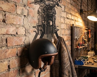 Custom Metal Motorcycle Helmet Holder for Wall, Personalized Gifts for Men, Biker Gifts for Dad, Husband, Metal Motorbike Sign