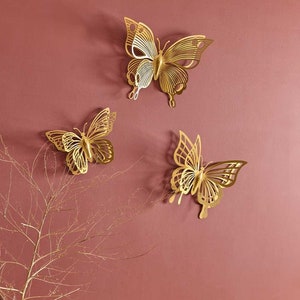 3D Metal Butterfly Wall Art Set, Butterfly Wall Decor, Living Room Decor, Butterflies, Wall Hangings, Modern Home Decor, Housewarming Gifts image 1