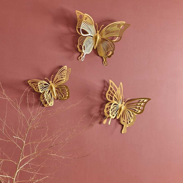 3D Metal Butterfly Wall Art Set, Butterfly Wall Decor, Living Room Decor, Butterflies, Wall Hangings, Modern Home Decor, Mothers Day Gift