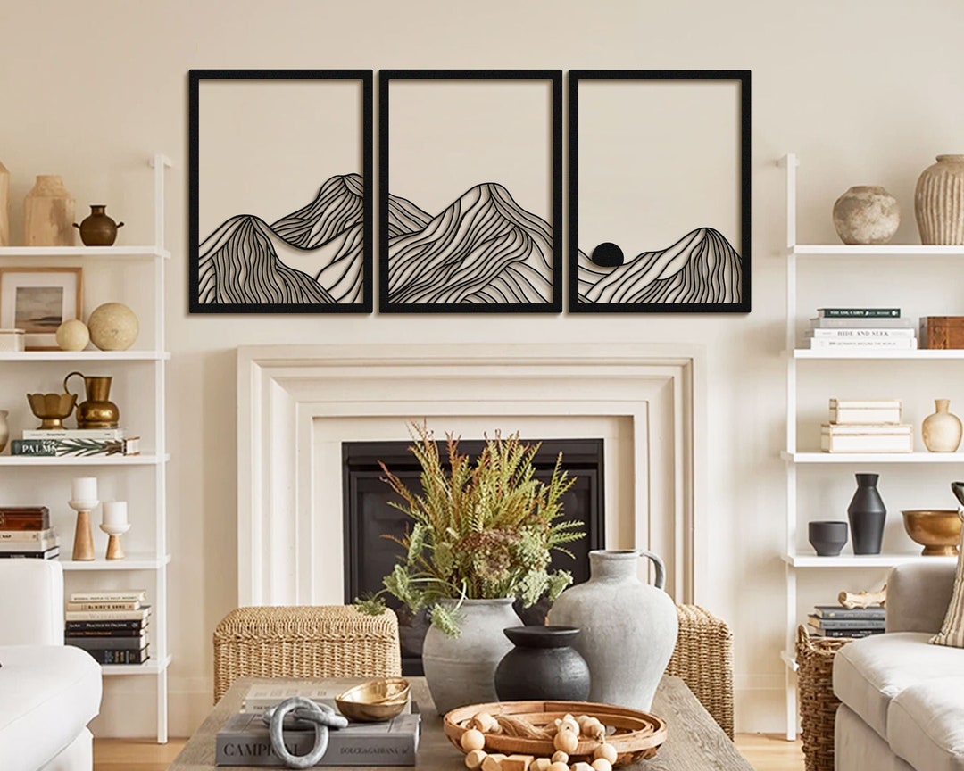 3 Piece Metal Wall Art Metal Wall Decor Mountains Wall Art - Etsy