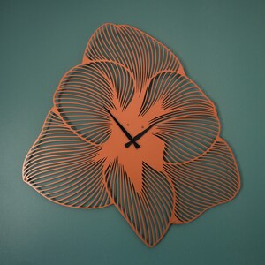 Azalea Flower Wall Clock, Large Metal Wall Clock, Silent Unique Wall Clock, Gold Clocks for Wall, Wall Clocks, Oversized Clock Copper