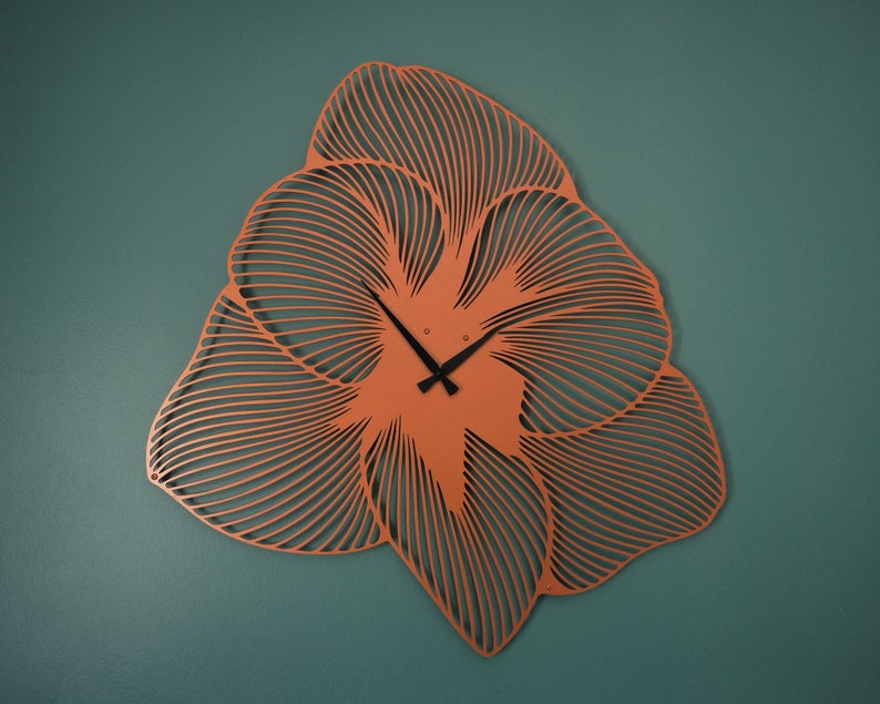 Azalea Flower Wall Clock, Large Metal Wall Clock, Silent Unique Wall Clock, Gold Clocks for Wall, Wall Clocks, Oversized Clock Copper