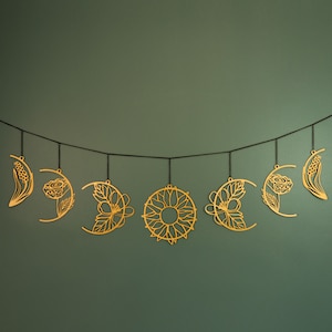 Metal Floral Moon Phases Wall Hanging, Moon Phase Wall Art, Wall Hangings, Moon Garland, Celestial Home Decor, Bedroom Wall Decor