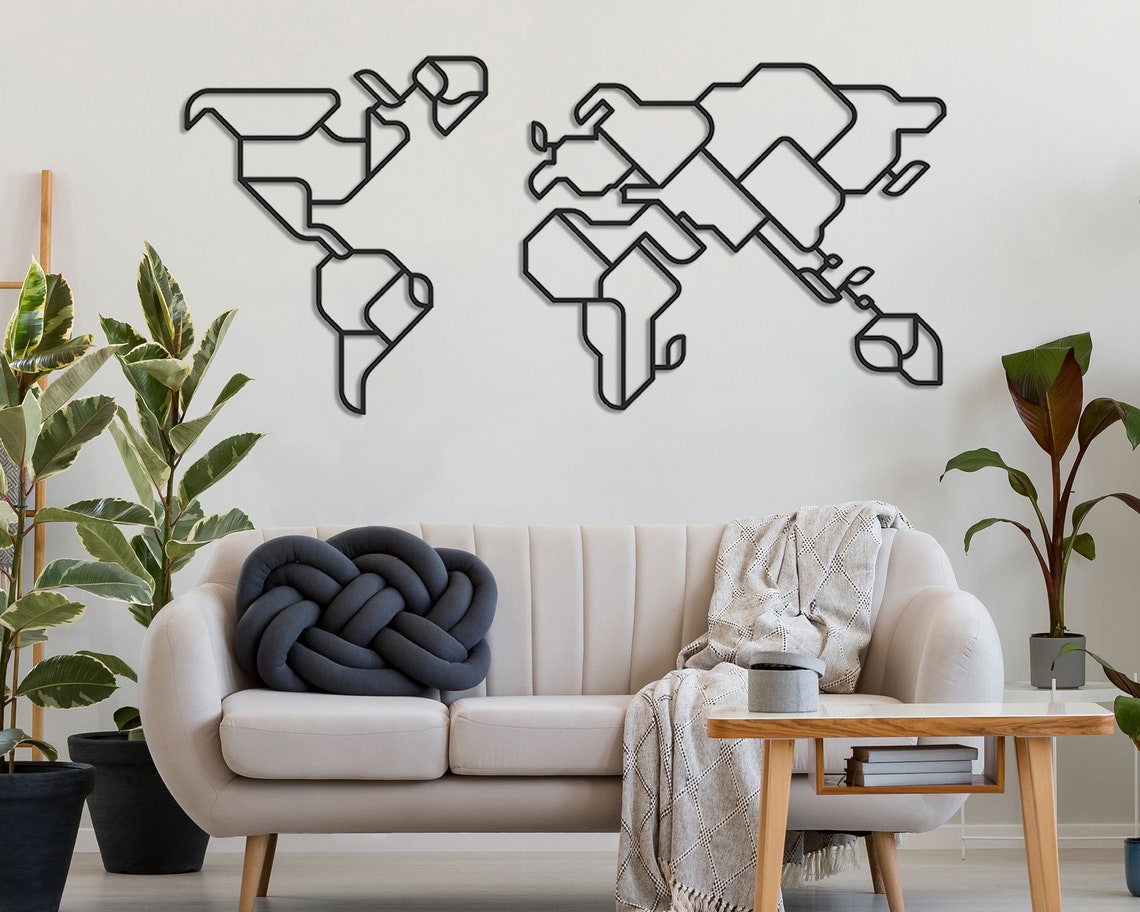 Geometric Metal World Map Wall Art Extra Large World Map Etsy