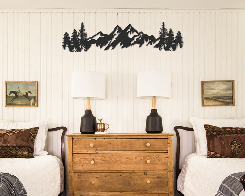 Metal Mountain Wall Art, Large Mountains Wall Decor, Horizontal Mountain Range, Wall Hangings, Above Bed Decor, Living Room Decor image 8