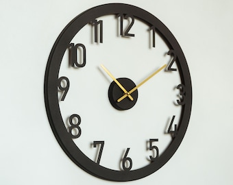 19" Metal Round Wall Clock with Numbers, Silent Clocks for Wall, Minimalist Wall Clock, Wanduhr, Horloge Murale, Modern Wall Clock