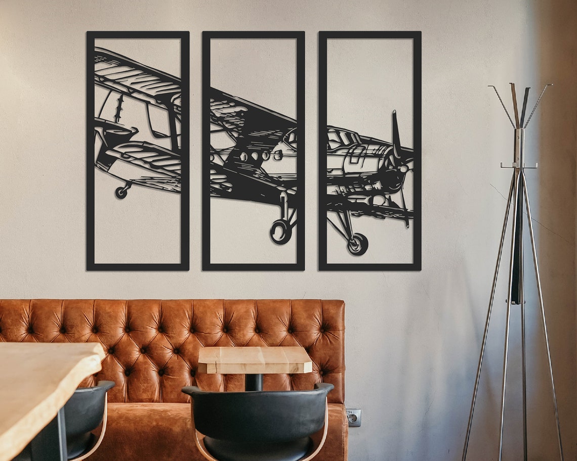 3 Panel Metal Airplane Wall Art Metal Wall Art Metal Wall Etsy