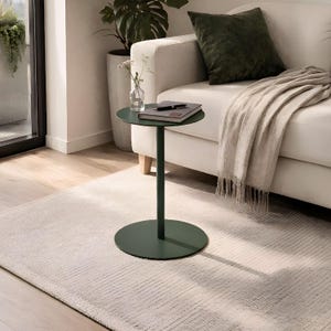 Runt sidobord i metall med C-profil – Modernt minimalistiskt soffbord / Runt soffbord / Accentbord för litet utrymme