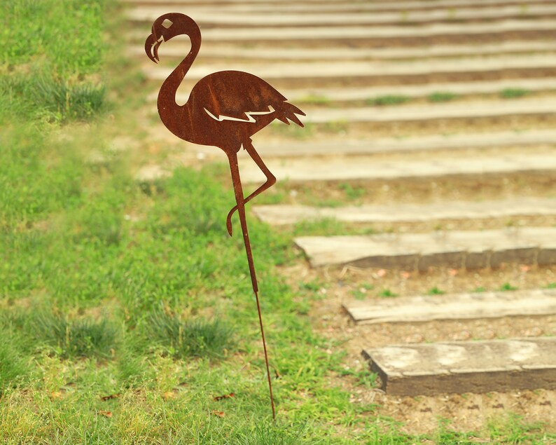 Metal Flamingo Yard Art Garden Decor Rusted Metal Garden | Etsy